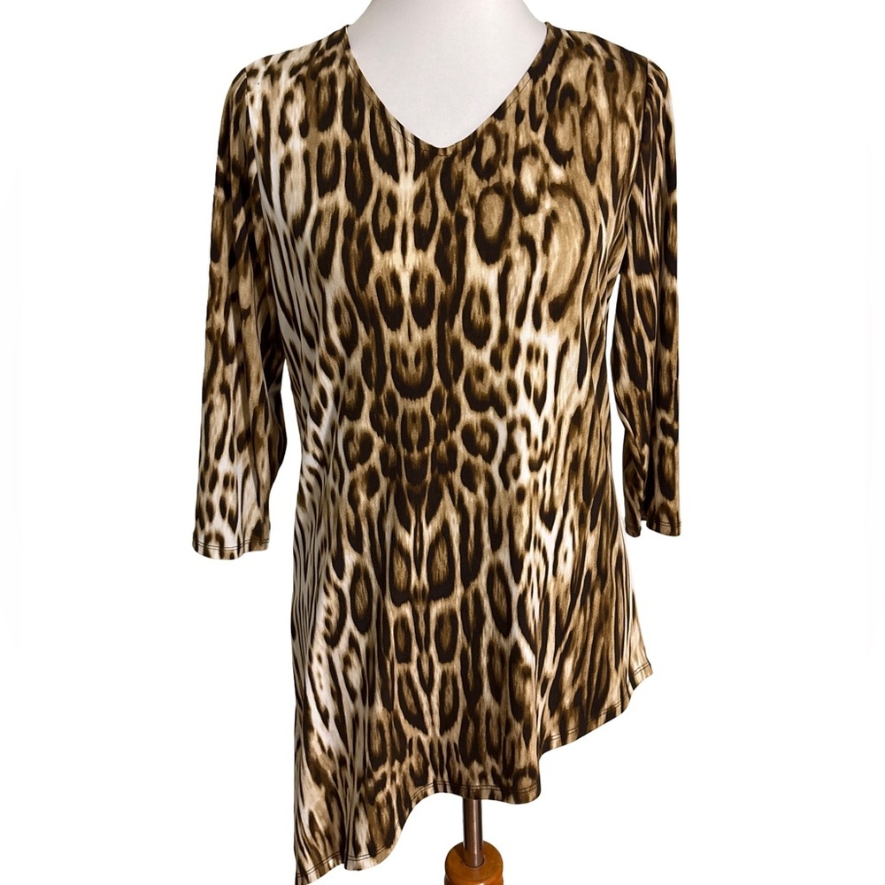 Chico's Brown Leopard Asymmetrical V Neck Tunic